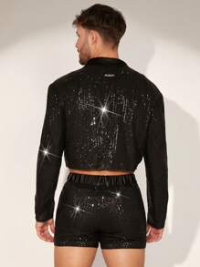 FeverCity Bộ đồ dài tay ngắn lưới thêu sequin cho nam - màu đen - Xem 2