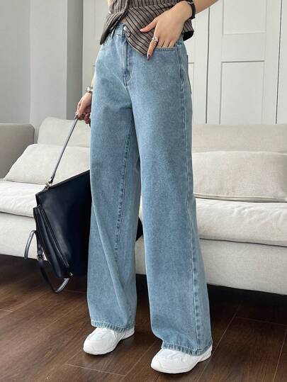 DAZY Women Casual Straight Leg Washed Denim Jeans