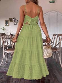 SHEIN Franclia Cộng với kích thước màu trơn Ruffle Hem Backless Sundress không tay - màu xanh lá - Xem 2