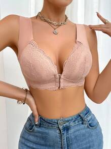 Lace Patchwork Front Closure Women's Bralette (Wireless), 1pc - Apricot - View 3
