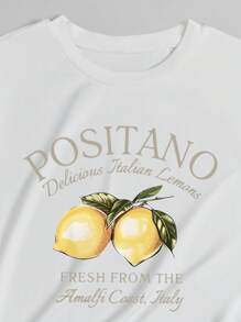 INAWLY 活泼的柠檬和字母印花 T 恤，常规剪裁，适合春夏季，女士休闲装，来自海岸的美味意大利柠檬，意大利图案 T 恤女式上衣 - 白色 - 查看 4