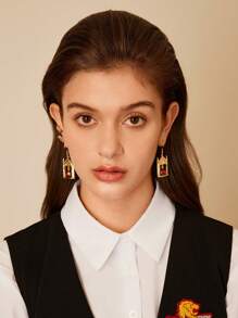 HARRY POTTER X SHEIN 2 Pairs Red Rhinestone & Golden Earrings (Studs + Dangle) - Multicolor - View 4