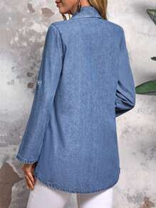 SHEIN LUNE Women's Plain And Simple Denim Jacket For Daily Wear