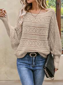 EMERY ROSE Ladies' Solid Color Simple Daily Pullover Sweater,Long Sleeve Tops, Knit Pullover Fall Winter - Camel - View 7