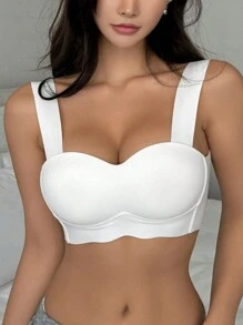 DAZY Simple Wide-Strap Bra Without Traces Or Steel Rings,Back To School Clothes - White - View 6