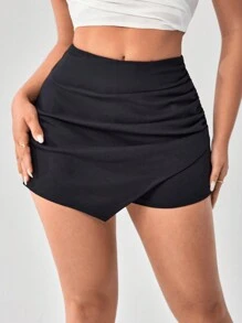 SHEIN SXY Black Asymmetric Hem Skort - Black - View 4