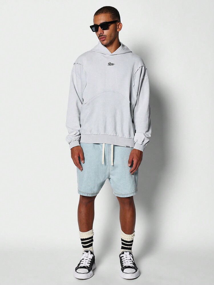 SUMWON Moletom de Streetwear com Detalhes de Borda Crua, Design Desconstruído, Fit Oversized, Moletom de Inverno com Mistura de Algodão, Moda Athleisure de Estilo Urbano, Moletom Pesado