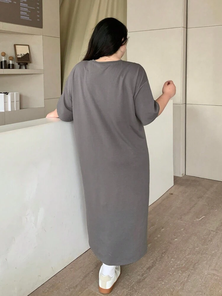 Dazy Plus Plus Size Printed Bow Waist Loose Long Short Sleeve Dress Sundress,Casual Women Dresses Maxi Dress