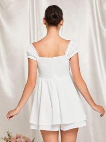 MaterniChic 孕妇泡泡袖白色连体衣套装，适合婴儿洗礼派对 - 白色 - 查看 2