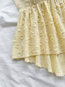 Soleia WYWH Women's Summer Vacation, Graduation Season, Wedding Season, Back-To-School Season, Easter Season Party & Lunch Cute Casual Summer Camisole - Sweet, Romantic, Countryside Style Knit Texture, Ruffle Detail, Elastic Waist, Relaxed Hemline, High Low Design, Yellow Spaghetti Strap Top - Yellow - View 4