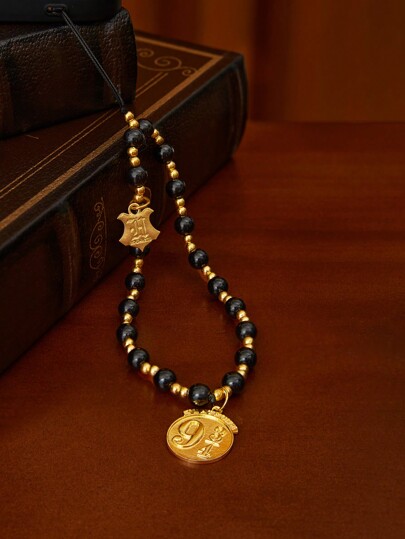 HARRY POTTER X SHEIN Black Handmade Beaded Alloy 9¾ Mobile Phone Chain Mobile Phone Lanyard,Fits All Phone Cases,Back To School