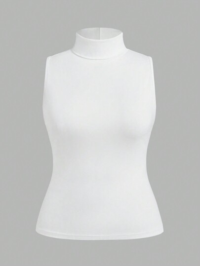 Sweetra CURVE Plus Size Multiple Piece Set Of Casual Solid Color High Neck Sleeveless Tank Top