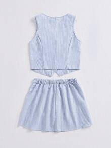 SHEIN Essnce Women's Summer Teacher Clothes Outfit Sets Casual Striped Vest, Open-Front Sleeveless Tops And Skirt Two Pieces Outfits - Blue and White - View 7