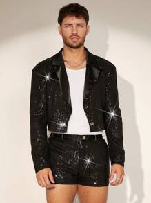 FeverCity Bộ đồ dài tay ngắn lưới thêu sequin cho nam - màu đen - Xem 7