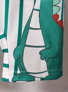 SHEIN Baby Boys' Cartoon Printed Striped Romper And Hat Set - Green - View 3