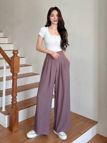 DAZY High Waist Wide Leg Pants For Daily Wear,Teacher Pants - Purple - View 2