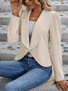 SHEIN LUNE Summer Casual Apricot Colored Lapel Ladies' Work Suit Jacket - Apricot - View 2