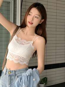 Elegant & Sexy Solid Color Lace Trim Camisole