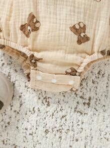 SHEIN Vintaside Kids 男婴小熊印花无袖连体衣 - 杏色 - 查看 6