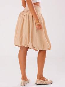 MUSERA Low Rise Puff Ball Hem Midi Skirt Elegant Summer Sexy Chic - Apricot - View 2