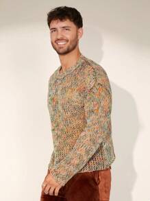 Manfinity Homme Men's Spring Summer Fashionable Hollow Out Cable Knitted Casual Sweater In Colorful, For Friends, Party - Multicolor - View 7