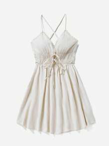 Soleia 女士綁帶肩帶褶皺腰部背心裙 - 米色 - 查看 3