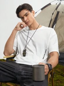 In My Nature 男士字母印花拉鍊口袋短袖戶外T恤 - 杏色 - 查看 3