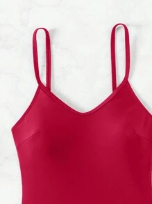 Swim SXY 2025 Women One-Piece Solid Color Sleeveless Casual Beach Swimsuit Summer - Red - View 3