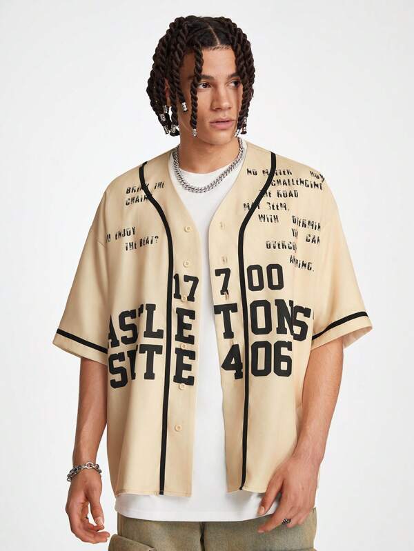 Manfinity VCAY Men's Digital Printed Loose Woven Short Sleeve Shirt, Perfect For Summer