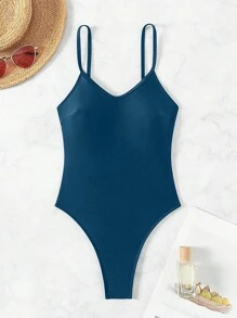 Swim SXY Solid Cut Out Back One Piece Swimsuit Summer - Teal Blue - View 7