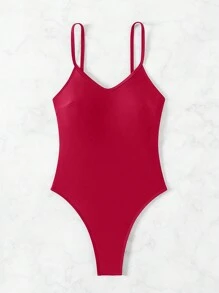 Swim SXY 2025 Women One-Piece Solid Color Sleeveless Casual Beach Swimsuit Summer - Red - View 7