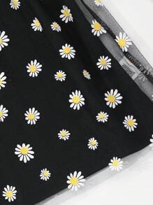 Conjunto de vestido de malla con estampado de margaritas y vestido de tirantes finos de moda para adolescente