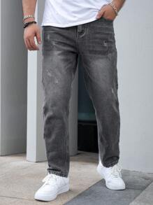 Men's Casual Loose Straight Fit Pocket Jeans - Grey - View 4