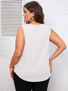 SHEIN LUNE Plus Solid Curved Hem Tank Top For Summer - White - View 2