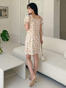 DAZY Women's Ditsy Floral Puff Sleeve Summer Dress Sundress