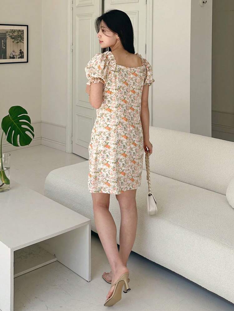 Women's Ditsy Floral Puff Sleeve Summer Dress Sundress Boho