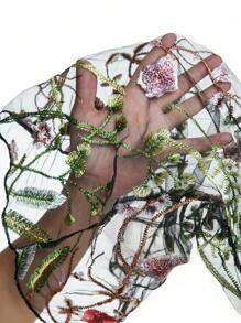 ROMWE Fairycore Áo crop top dài tay thêu hoa có ren phía trước, Lễ hội Rave - màu đen - Xem 8