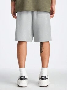 Manfinity NXTstreet Men's Loose Fit Straight Knit Shorts Printed With English Letters, Suitable For Summer - Grey - View 6
