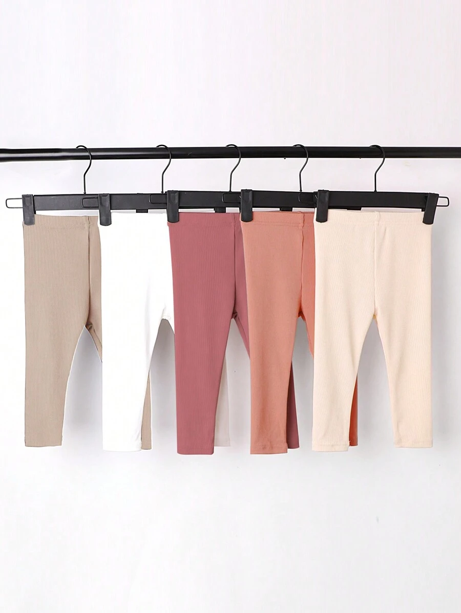 SHEIN Playful Pals Bộ Quần Âu Phù Hợp Với Bé Gái, Mùa Xuân Và Mùa Thu Hàng Mới Về Quần Legging Dệt Kim Có Độ Đàn Hồi Cao Màu Trơn - Nhiều màu - Xem 1