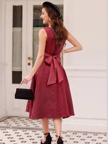 Vintamour Vestido de verano elegante y vintage para mujer con silueta ajustada y acampanada, vestido de paraguas de jacquard, con cinturón y detalles de lazo, vestido de verano para mujeres, vestido de chaleco, vestido de concierto para mujeres, vestido de boda para mujeres, vestido burdeos, atuendos de despedida de soltera, vestido de profesora, atuendos para salir, vestidos rojos para mujeres, vestidos de regreso a casa, vestido de fiesta/graduación - Burdeos - Ver 2