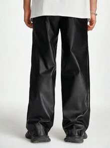 Manfinity RebelGame Men's Loose Wide-Leg Leather Pants - Black - View 2