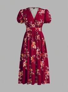 SHEIN Clasi Floral Print Summer Wrap Dress With Criss-Cross Front And Cinched Waist For New Year Clothes Maxi Women Outfit - Red - View 3