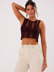 MUSERA 單肩無袖透視上衣 - 咖啡棕 - 查看 1