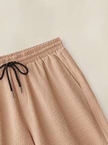 Manfinity VCAY Bộ áo sơ mi dệt tay ngắn dáng rộng cho nam, hoàn hảo cho mùa hè đi học - Màu Khaki - Xem 9