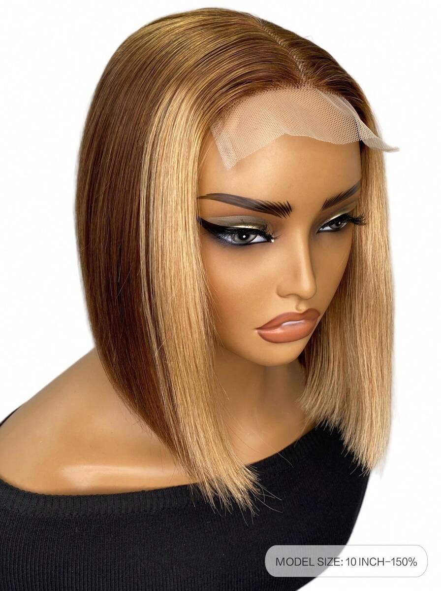 4 X 1 T-Part Lace Straight Short Colored Human Hair Wig - S4/27 - View 1