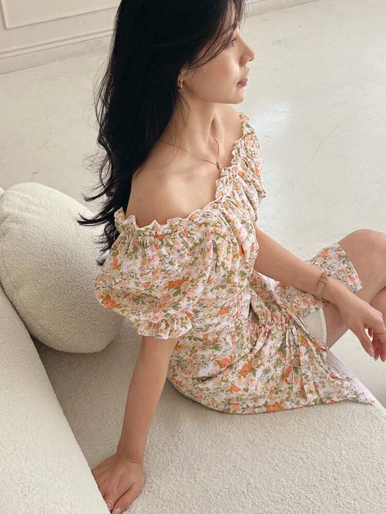 Women's Ditsy Floral Puff Sleeve Summer Dress Sundress Boho