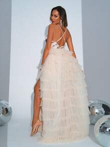 Missord Rochie de bal de damă, cu paiete, mozaic, elegantă din plasă - Caisă - Vizualizare 2