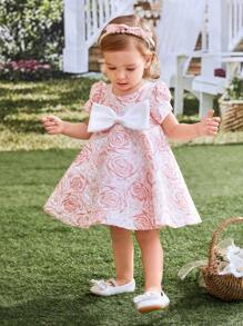 SHEIN Glamorique Kids 嬰兒女孩優雅花卉裝日常休閒裝，優雅，春夏新款蓬松裙子裙裝 - 彩色 - 查看 3