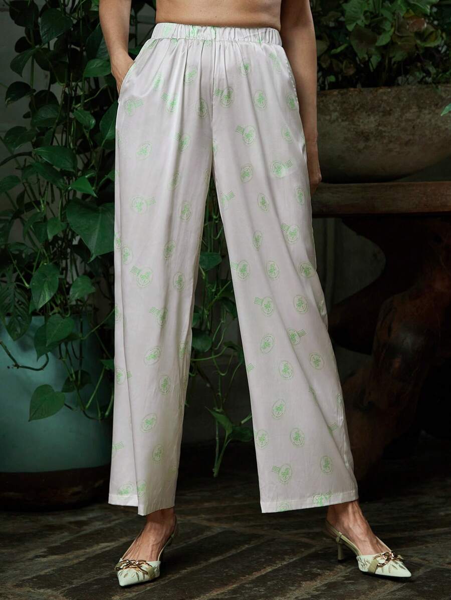 SHEIN LUNE 花卉印花斜口袋褲，適合日常穿著