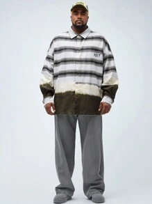 Manfinity VCAY 男士加大尺碼鬆身格紋織衫，具有英文字母圖案和下垂肩長袖，適用於秋冬季節 - 彩色 - 查看 3